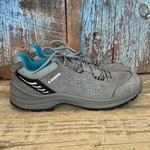 Lowa Tiago Suede Grey and Blue Hiking Shoes - Womens 7